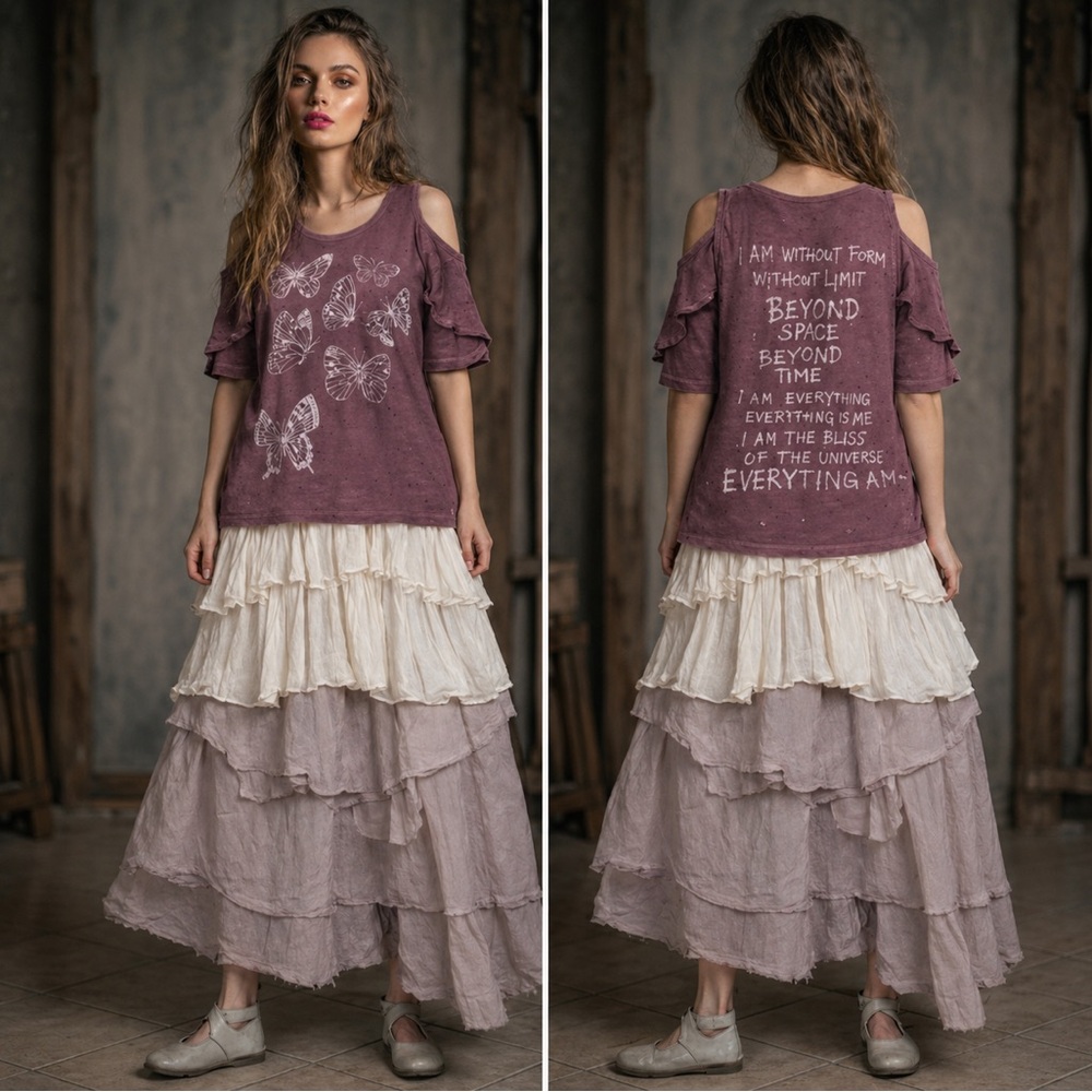 Butterfly Hand painted Cold Shoulder  Top - Purple
